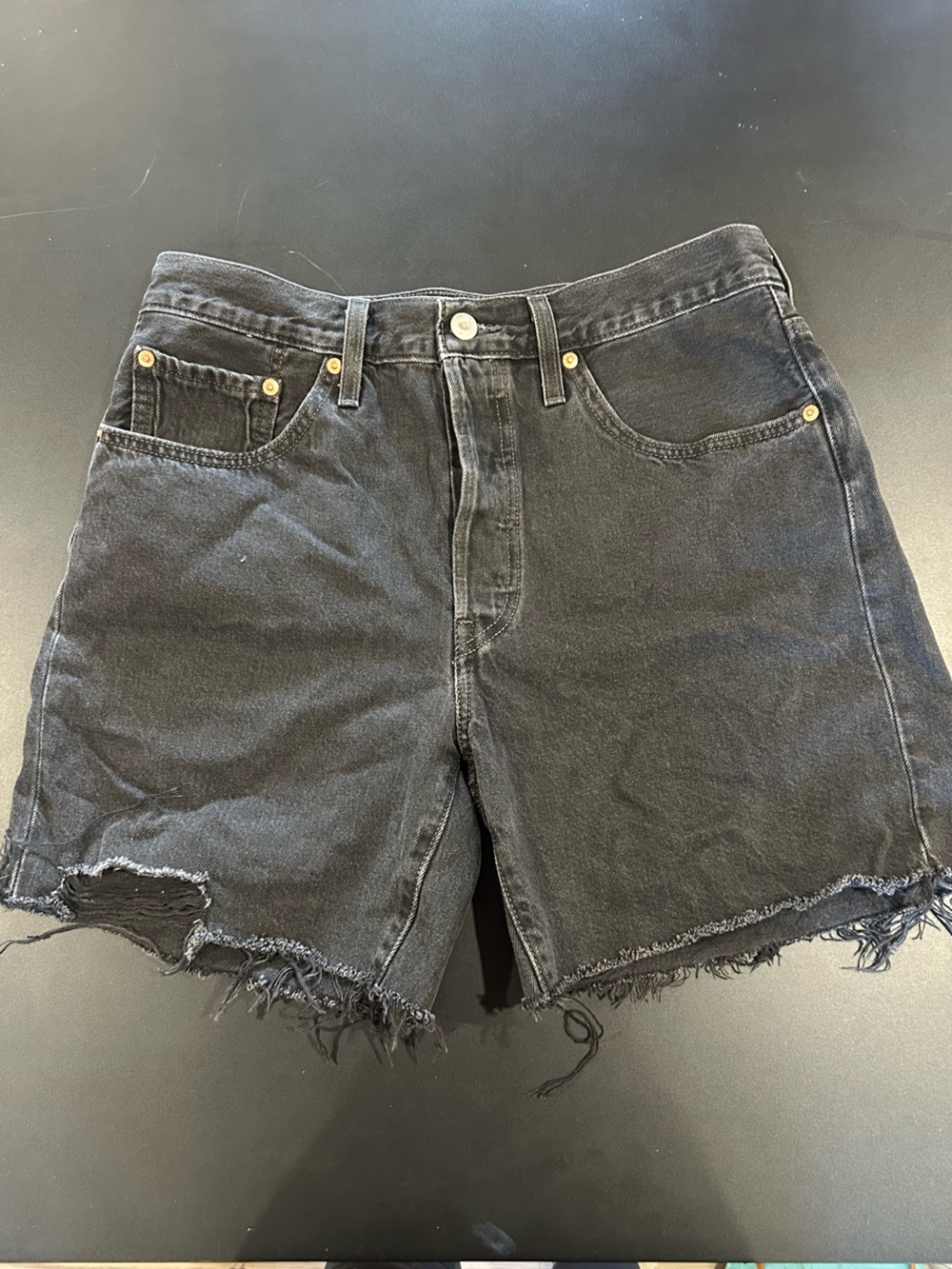 Levi's Black Denim Waistband Distressed Button Up Jeans